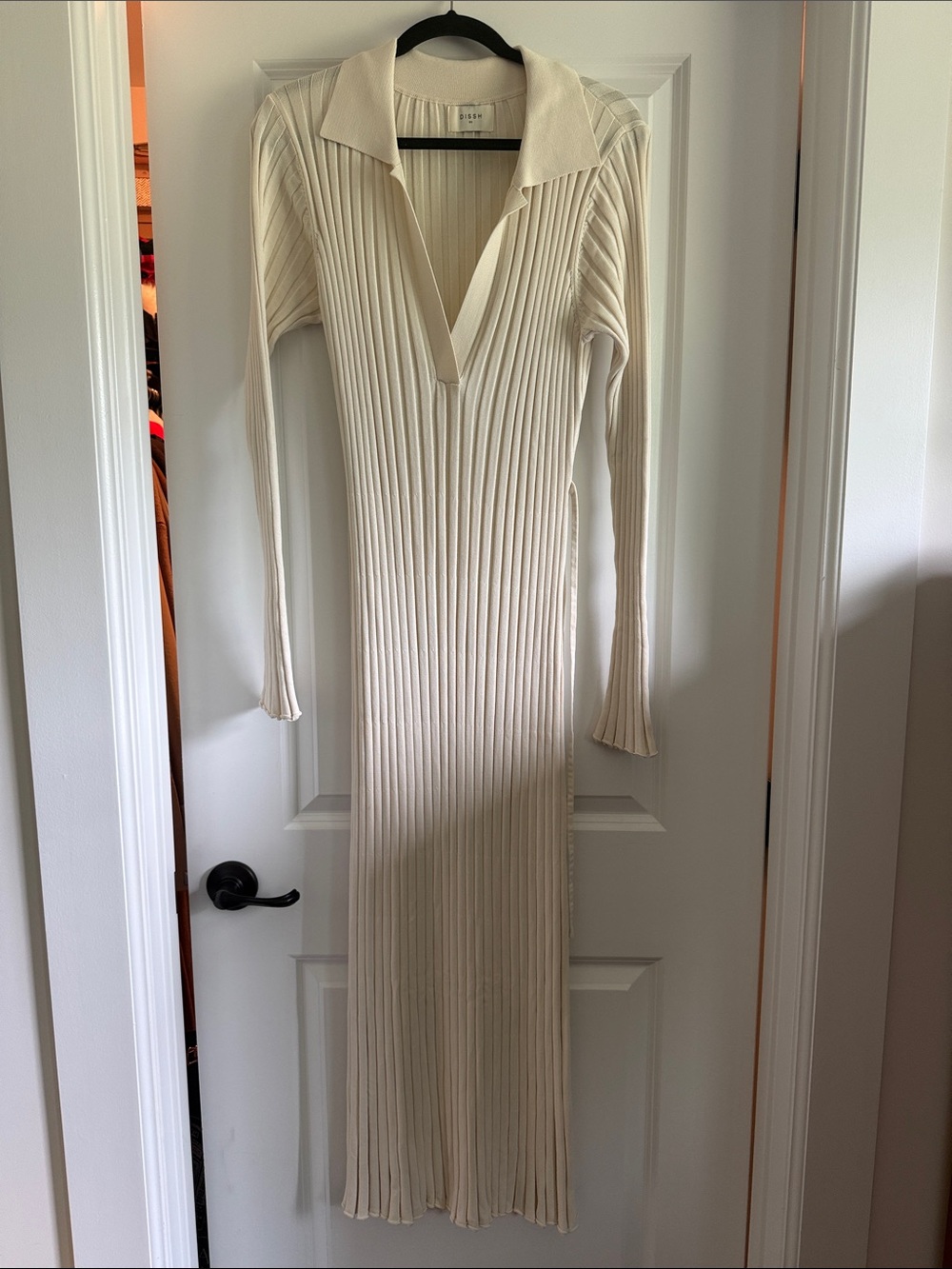 DISSH Cream Ribbed Collared Maxi Dress